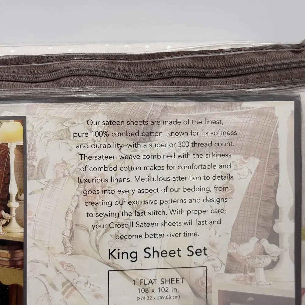 Croscill Carolina King Sheet Set Floral 300 Thread Count Cotton Sateen NEW